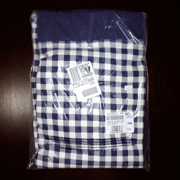 Fleece Reversible Tunic Sweatshirt Cream and Dark Blue Checks Checkered size M - Picture 5 of 5